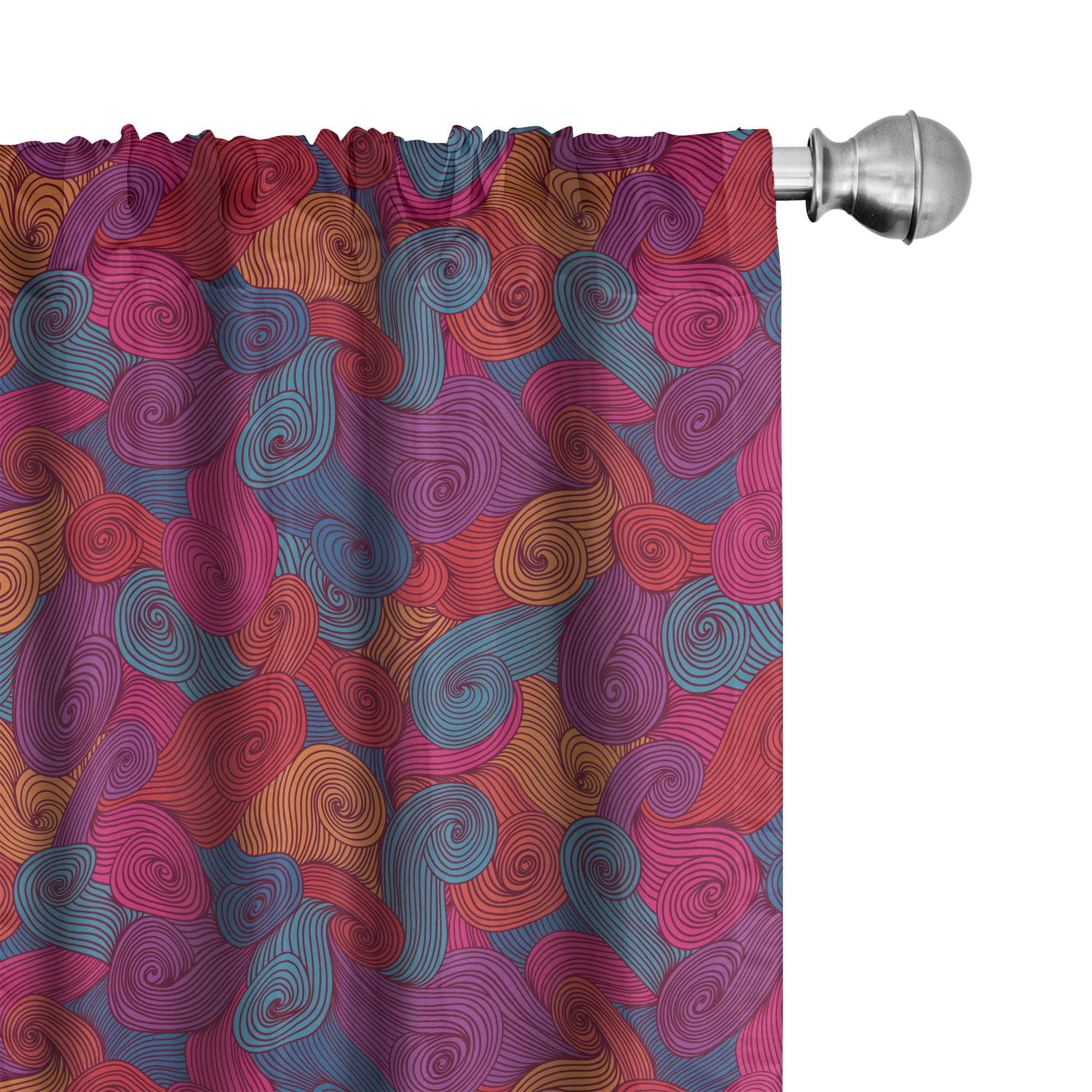 Colorful Swirls Curls Polyester Rod Pocket Curtain Panels, 28" x 63"