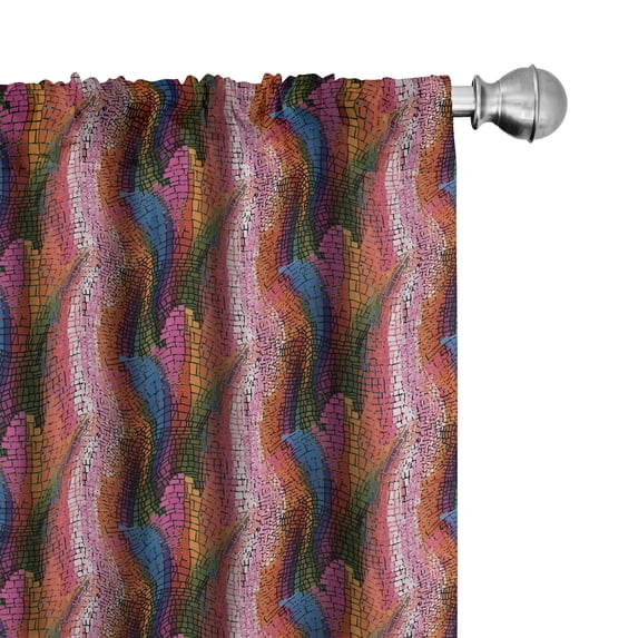 Ambesonne Abstract Curtains, Colorful Wavy Mosaic, Pair of 28"x84", Multicolor
