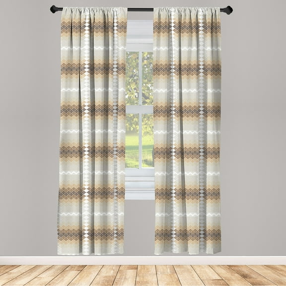 Ambesonne Abstract Curtains, Damask Inspired Curves, Pair of 28"x63", Beige Brown White