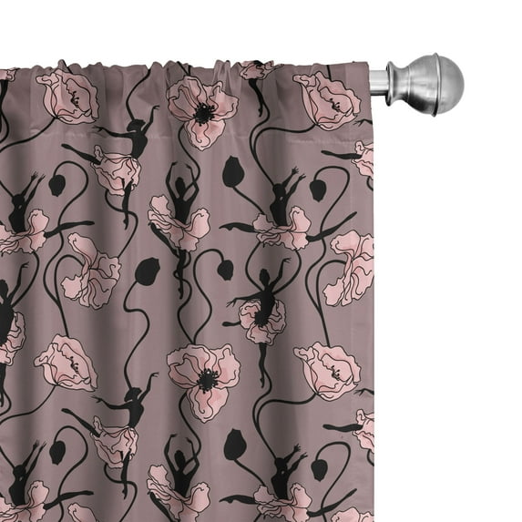 Ambesonne Abstract Curtains, Dancers and Flowers, Pair of 28"x95", Rose Black Dried Rose
