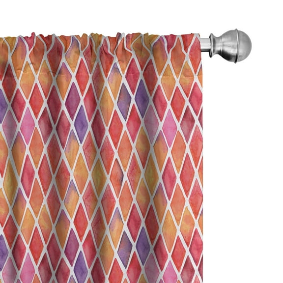 Ambesonne Abstract Curtains, Diamond Shapes Mosaic, Pair of 28"x84", Orange Purple Pink