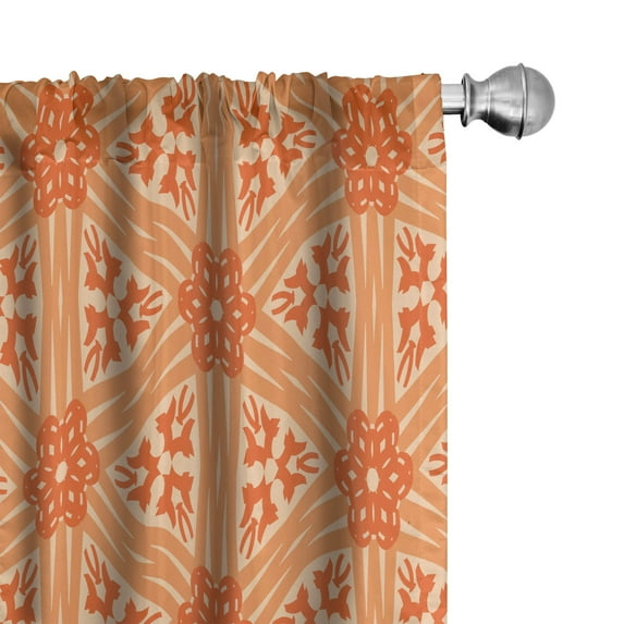 Ambesonne Abstract Curtains, Floral Detailed Lines Grid, Pair of 28"x84", Peach Vermilion