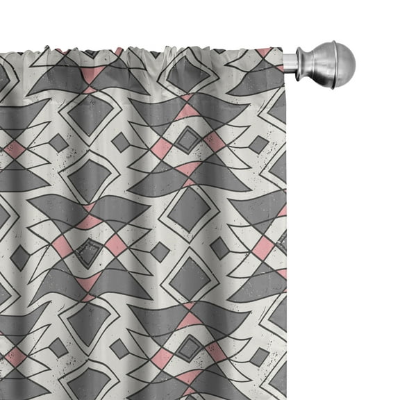 Ambesonne Abstract Curtains, Geometric Aztec Ethnic, Pair of 28"x95", Grey Pearl Pale Pink