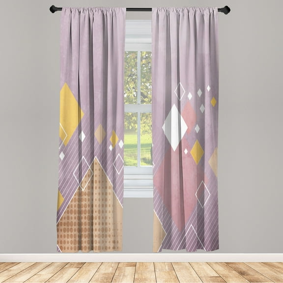Ambesonne Abstract Curtains, Geometric Composition Art, Pair of 28"x95", Mauve White