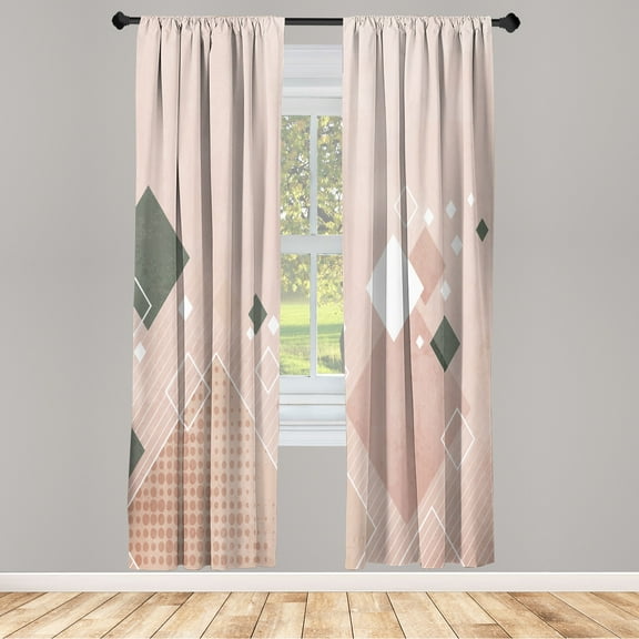 Ambesonne Abstract Curtains, Geometric Composition Art, Pair of 28"x95", Pale Salmon