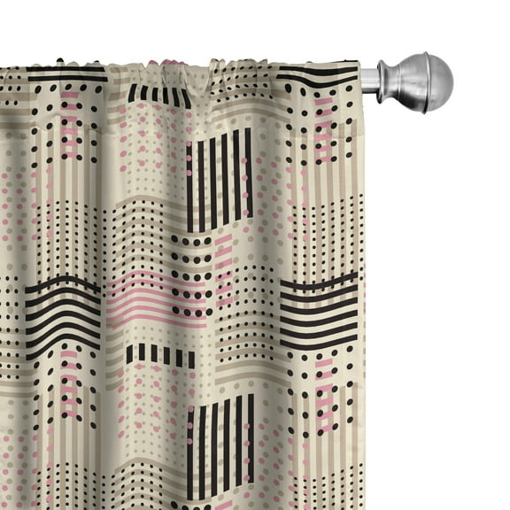 Ambesonne Abstract Curtains, Geometric Dots Stripes Art, Pair of 28"x84", Beige Charcoal Grey