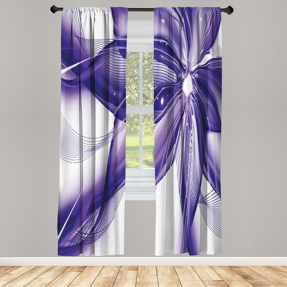 Ambesonne Abstract Curtains, Geometrical Flower Artwork, Pair of 28"x63", Dark Lavender