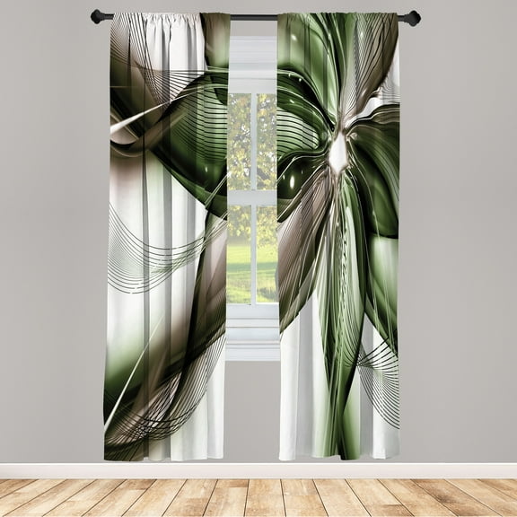 Ambesonne Abstract Curtains, Geometrical Flower Artwork, Pair of 28"x63", Forest Green