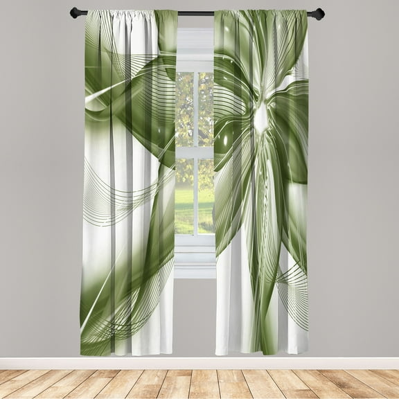 Ambesonne Abstract Curtains, Geometrical Flower Artwork, Pair of 28"x63", Pistachio Green