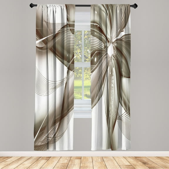 Ambesonne Abstract Curtains, Geometrical Flower Artwork, Pair of 28"x84", Dark Tan