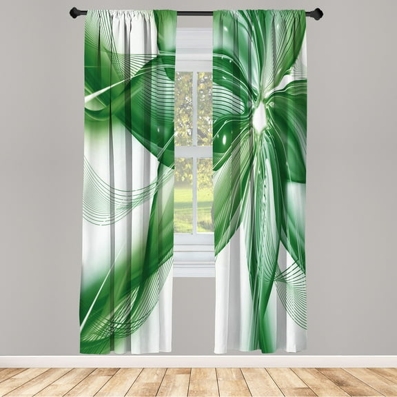 Ambesonne Abstract Curtains, Geometrical Flower Artwork, Pair of 28"x84", Fern Green