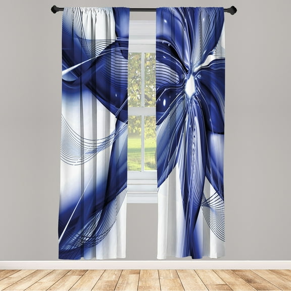 Ambesonne Abstract Curtains, Geometrical Flower Artwork, Pair of 28"x95", Violet Blue