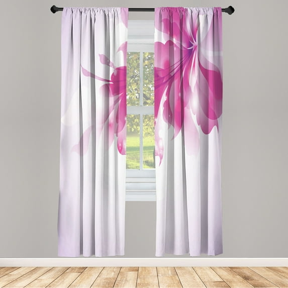 Ambesonne Abstract Curtains, Gradient Toned Flowers Art, Pair of 28"x84", Magenta Rose