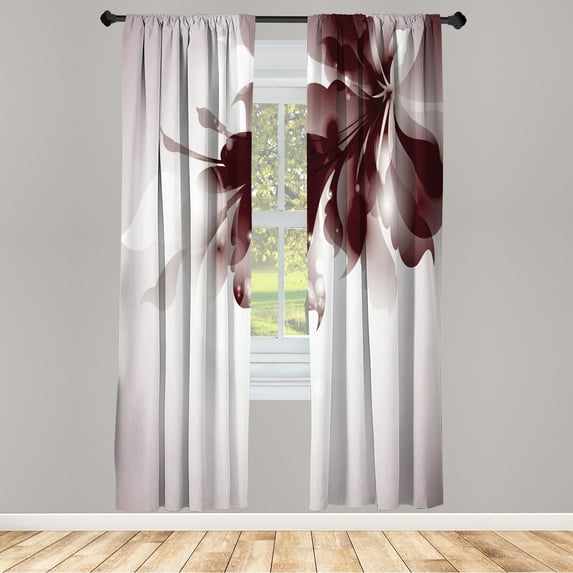 Ambesonne Abstract Curtains, Gradient Toned Flowers Art, Pair of 28"x95", Dark Maroon