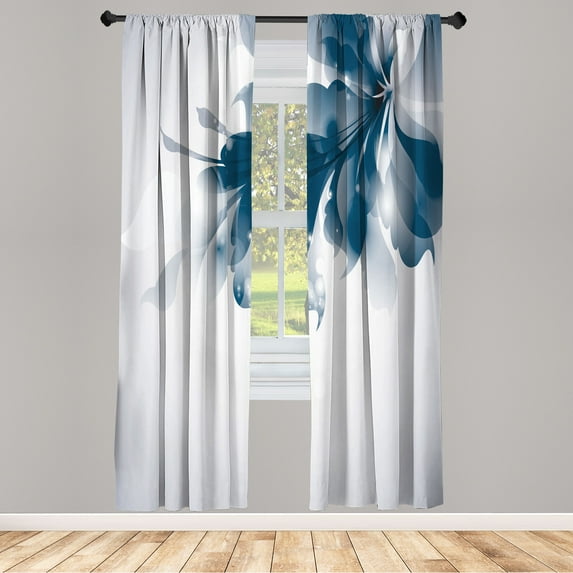 Ambesonne Abstract Curtains, Gradient Toned Flowers Art, Pair of 28"x95", Petrol Blue