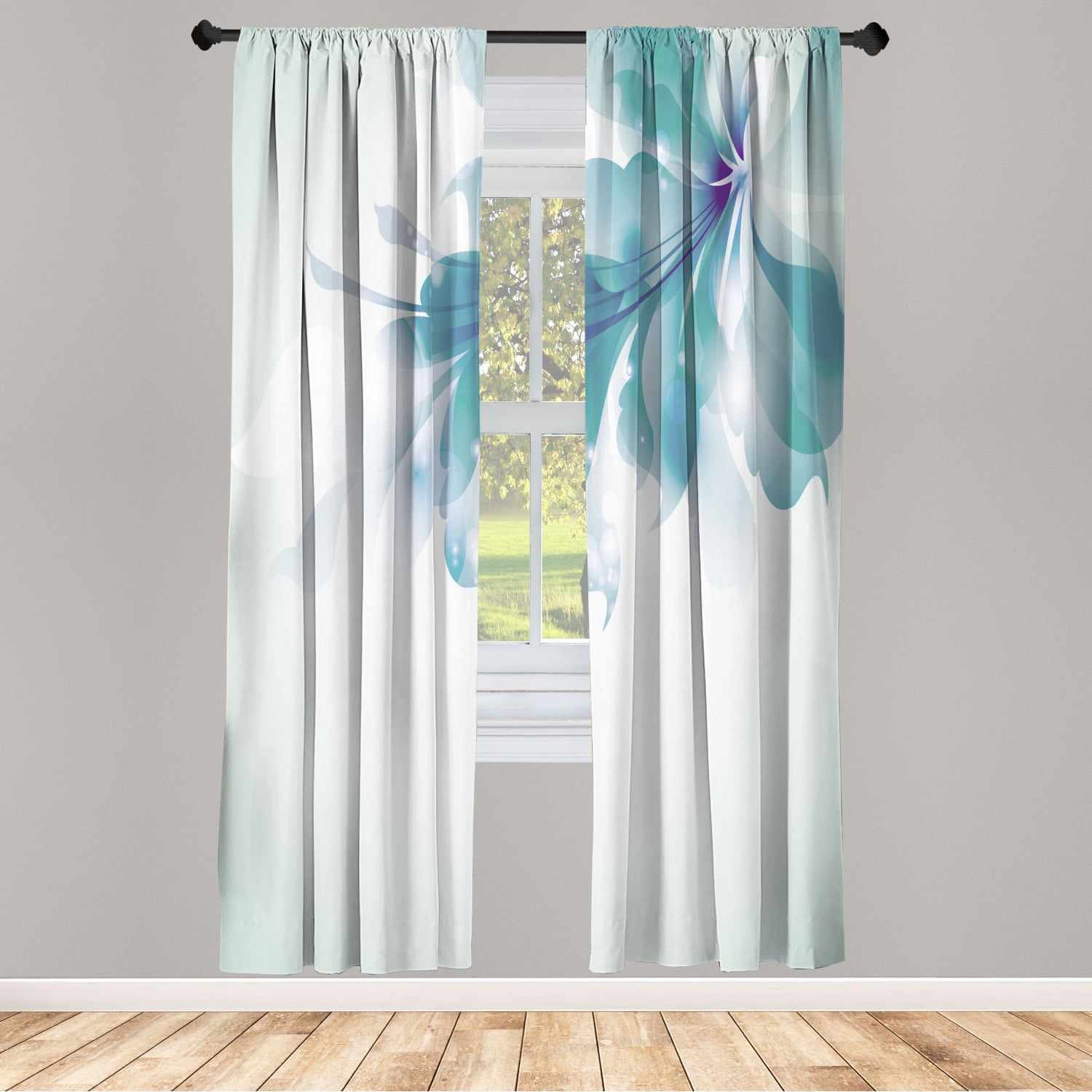 Mint Green Floral Microfiber Rod Pocket Curtain Panels, 28" x 95"