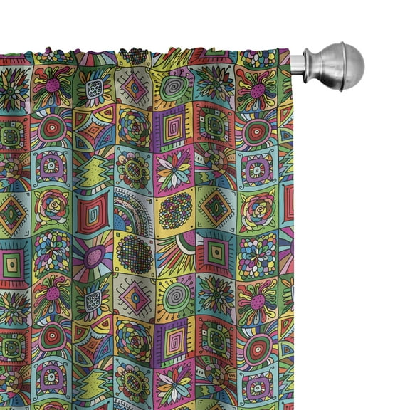 Ambesonne Abstract Curtains, Grid Geometric Squares, Pair of 28"x63", Multicolor