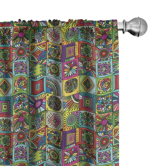 Ambesonne Abstract Curtains, Grid Geometric Squares, Pair of 28"x84", Multicolor