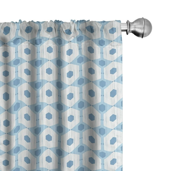 Ambesonne Abstract Curtains, Grunge Hexagons Pattern, Pair of 28"x63", Sky Blue Azure Blue