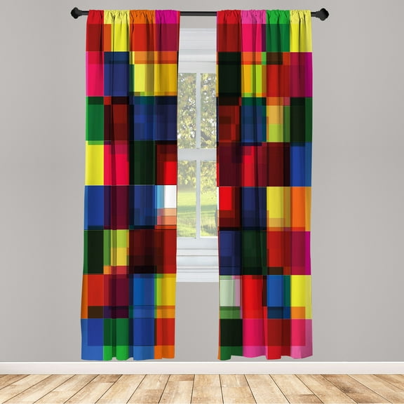 Ambesonne Abstract Curtains, Halftoned Mosaic Tile, Pair of 28"x84", Multicolor
