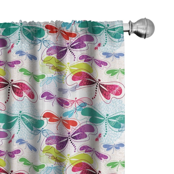 Ambesonne Abstract Curtains, Hydrangea Dragonflies, Pair of 28"x63", Multicolor