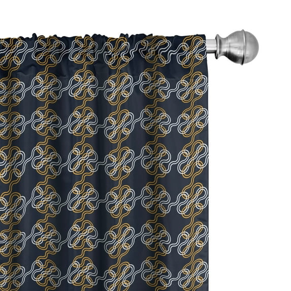 Ambesonne Abstract Curtains, Interlacing Knots, Pair of 28"x95", Dark Blue Marigold White