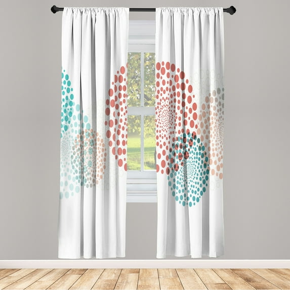 Ambesonne Abstract Curtains, Modern Cool Surreal Design, Pair of 28"x95", Coral White