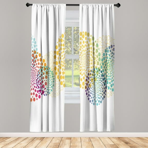 Ambesonne Abstract Curtains, Modern Design Surreal Dots, Pair of 28"x95", Orange White