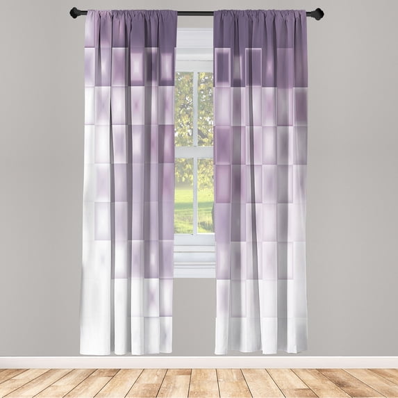 Ambesonne Abstract Curtains, Modern Fractal Squares Art, Pair of 28"x63", Purple Grey