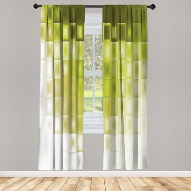 Ambesonne Abstract Curtains, Modern Fractal Squares Art, Pair of 28"x63", Yellow Green