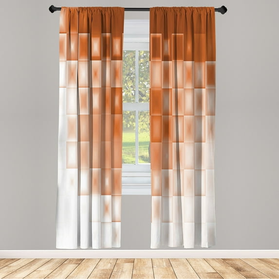 Ambesonne Abstract Curtains, Modern Fractal Squares Art, Pair of 28"x95", Burnt Orange