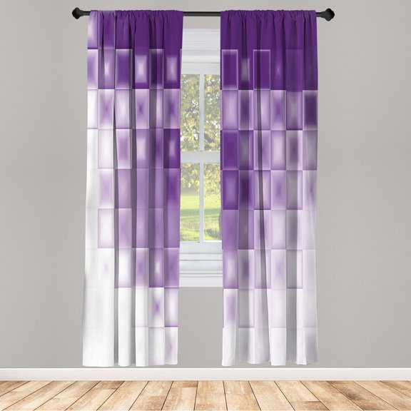 Ambesonne Abstract Curtains, Modern Fractal Squares Art, Pair of 28"x95", Quartz Lilac