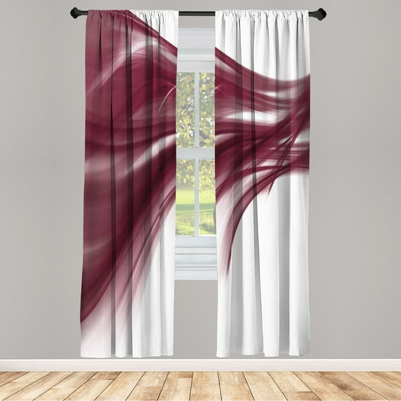 Ambesonne Abstract Curtains, Modern Smooth Lines Rays, Pair of 28"x63", Dark Magenta