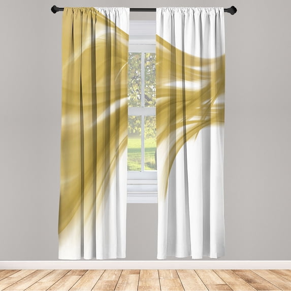 Ambesonne Abstract Curtains, Modern Smooth Lines Rays, Pair of 28"x63", Dark Mustard
