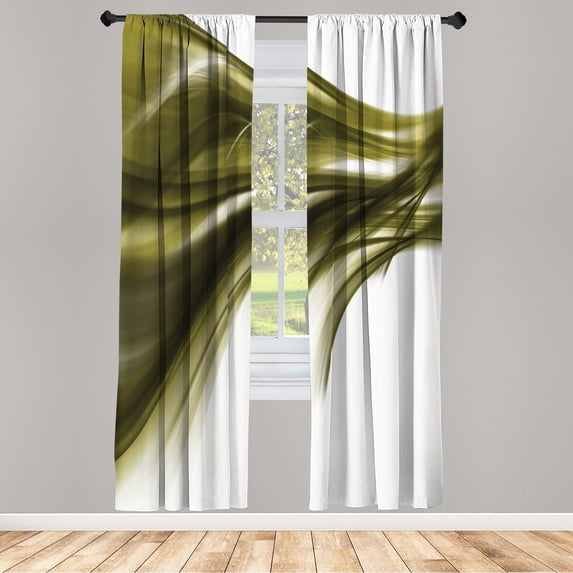 Ambesonne Abstract Curtains, Modern Smooth Lines Rays, Pair of 28"x95", Army Green