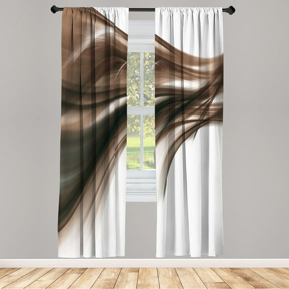 Ambesonne Abstract Curtains, Modern Smooth Lines Rays, Pair of 28"x95", Brown Caramel
