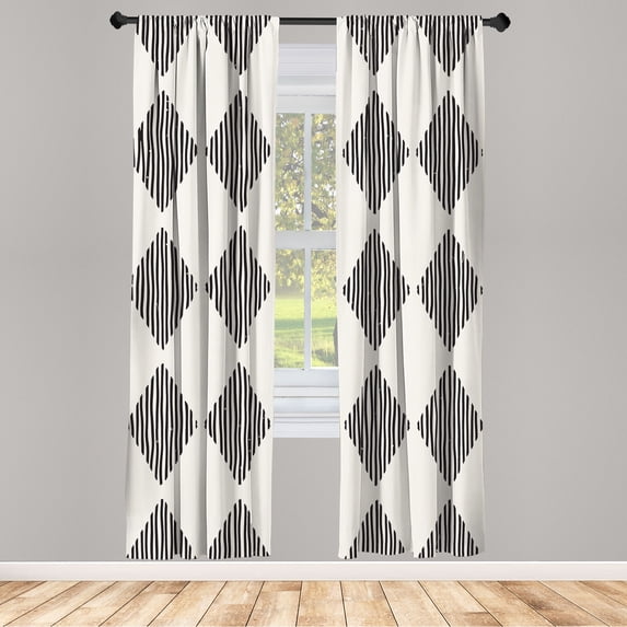 Ambesonne Abstract Curtains, Modern Stripes in Squares, Pair of 28"x84", Dark Brown Eggshell