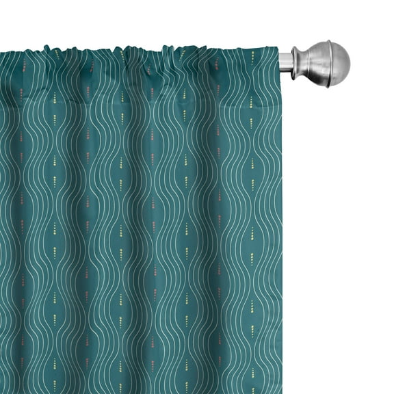 Ambesonne Abstract Curtains, Modern Wavy Lines and Dots, Pair of 28"x84", Petrol Blue