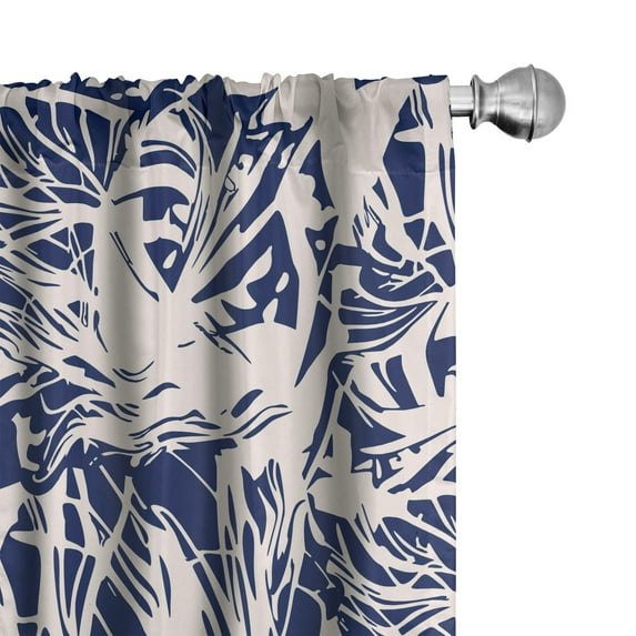Ambesonne Abstract Curtains, Monochrome Grunge Drawing, Pair of 28"x84", Navy Blue and White