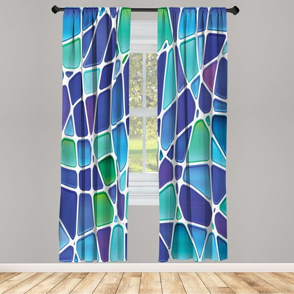 Ambesonne Abstract Curtains, Mosaic Trippy Vivid, Pair of 28"x84", Jade Green Royal Blue