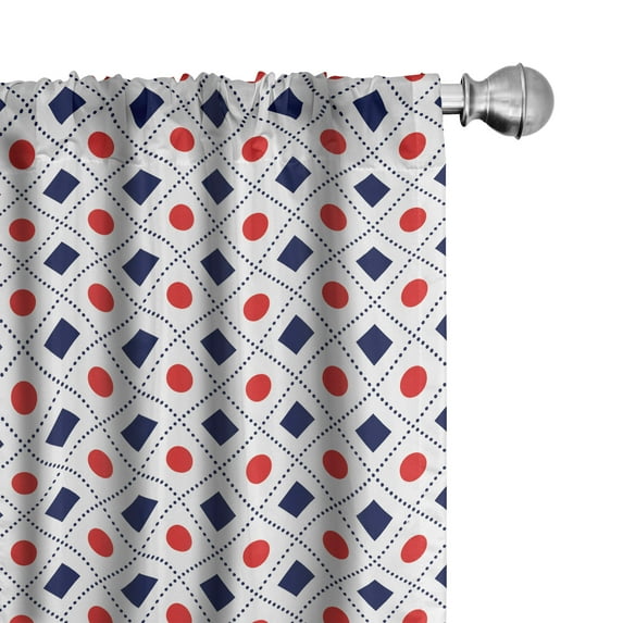 Ambesonne Abstract Curtains, Nautical Circles Squares, Pair of 28"x63", Navy Blue White Red