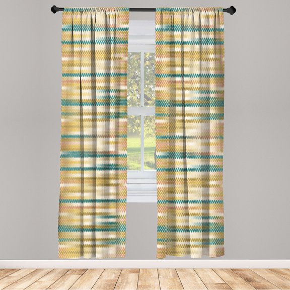 Ambesonne Abstract Curtains, Nostalgic Knit Pattern Art, Pair of 28"x84", Pale Petrol