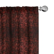 Ambesonne Abstract Curtains, Orient Flowers Leaves Art, Pair of 28"x84", Vermilion and Black
