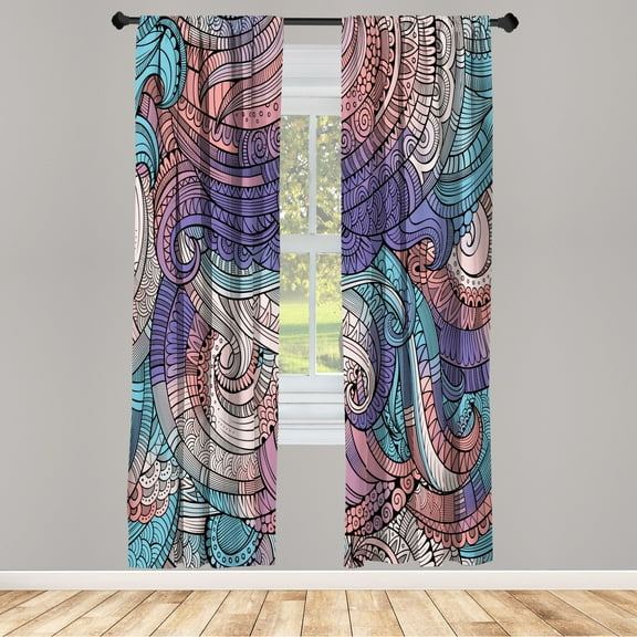 Ambesonne Abstract Curtains, Paisley Pattern Swirled, Pair of 28"x63", Aqua Cream