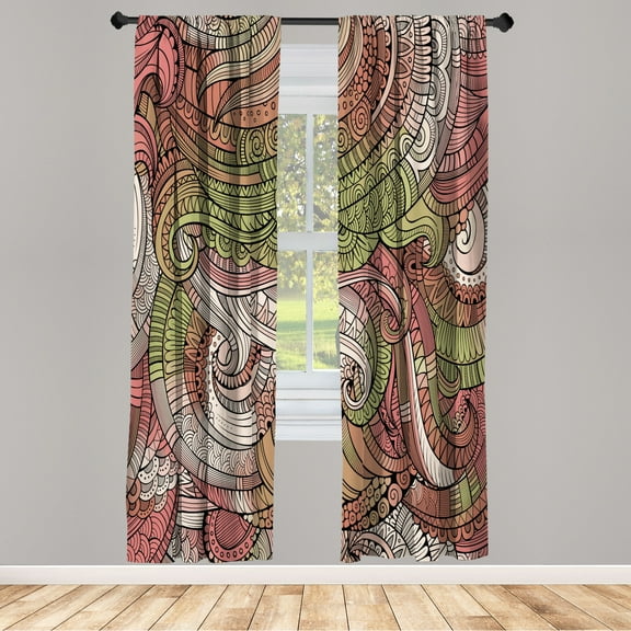 Ambesonne Abstract Curtains, Paisley Pattern Swirled, Pair of 28"x63", Avocado Green