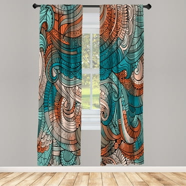 Ambesonne Abstract Curtains, Paisley Pattern Swirled, Pair of 28"x63", Burnt Orange