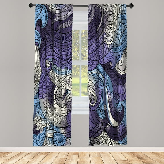 Ambesonne Abstract Curtains, Paisley Pattern Swirled, Pair of 28"x63", Dark Indigo