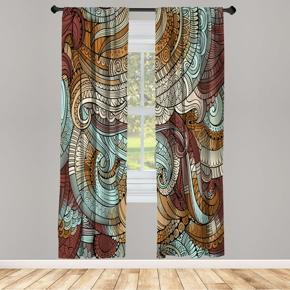 Ambesonne Abstract Curtains, Paisley Pattern Swirled, Pair of 28"x63", Sand Brown