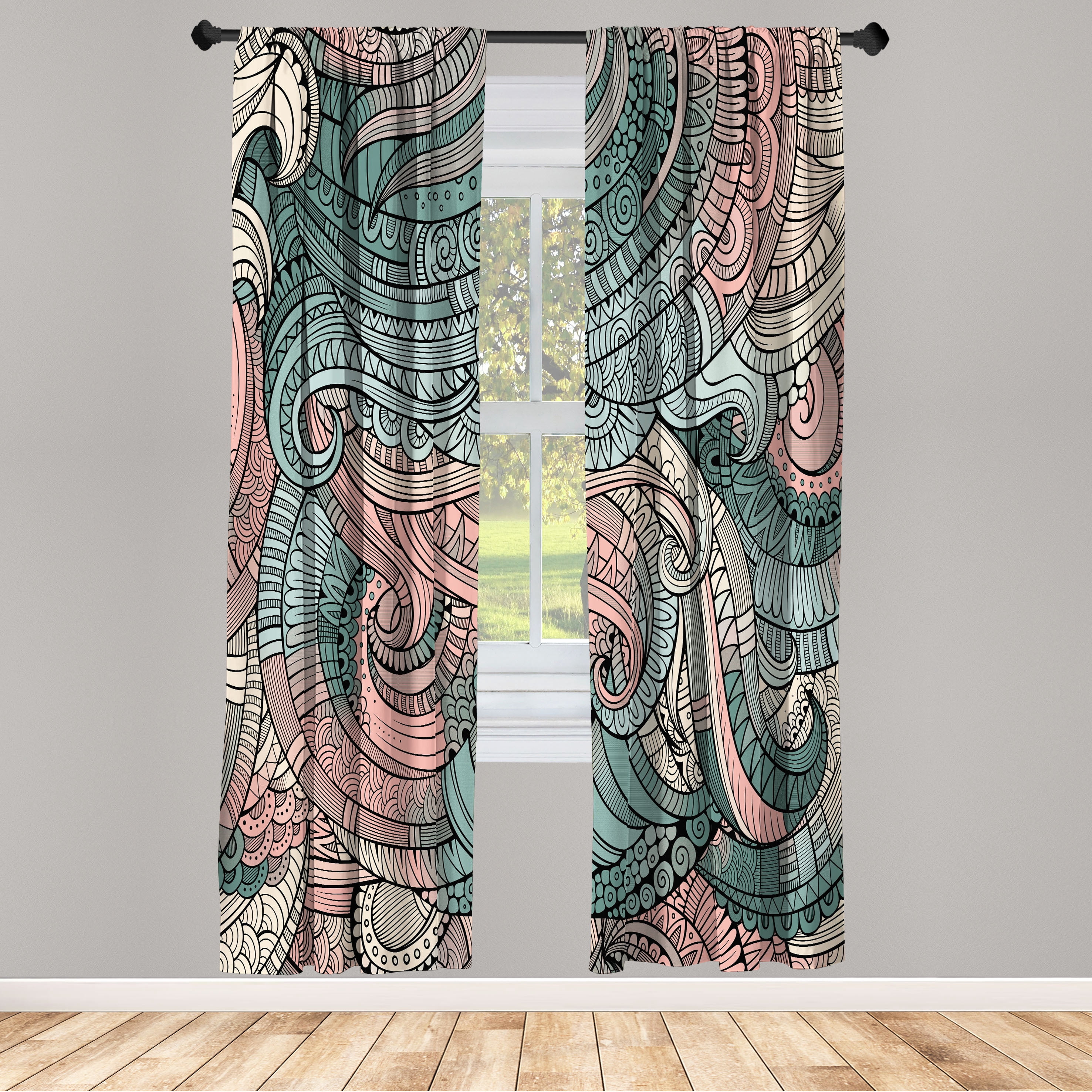 Abstract Daad Ambesonne Abstract Curtains, Paisley Pattern Swirled, Pair of 28