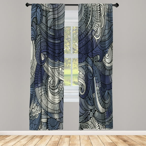 Ambesonne Abstract Curtains, Paisley Pattern Swirled, Pair of 28"x84", Quartz Dimgray